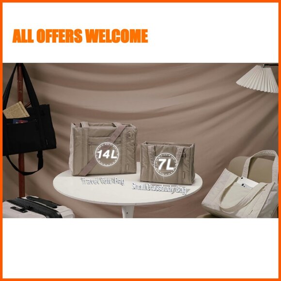 Quilted Crossbody Tote Bag with Zipper, Detachable Strap, Water-Resistant - Picture 8 of 8